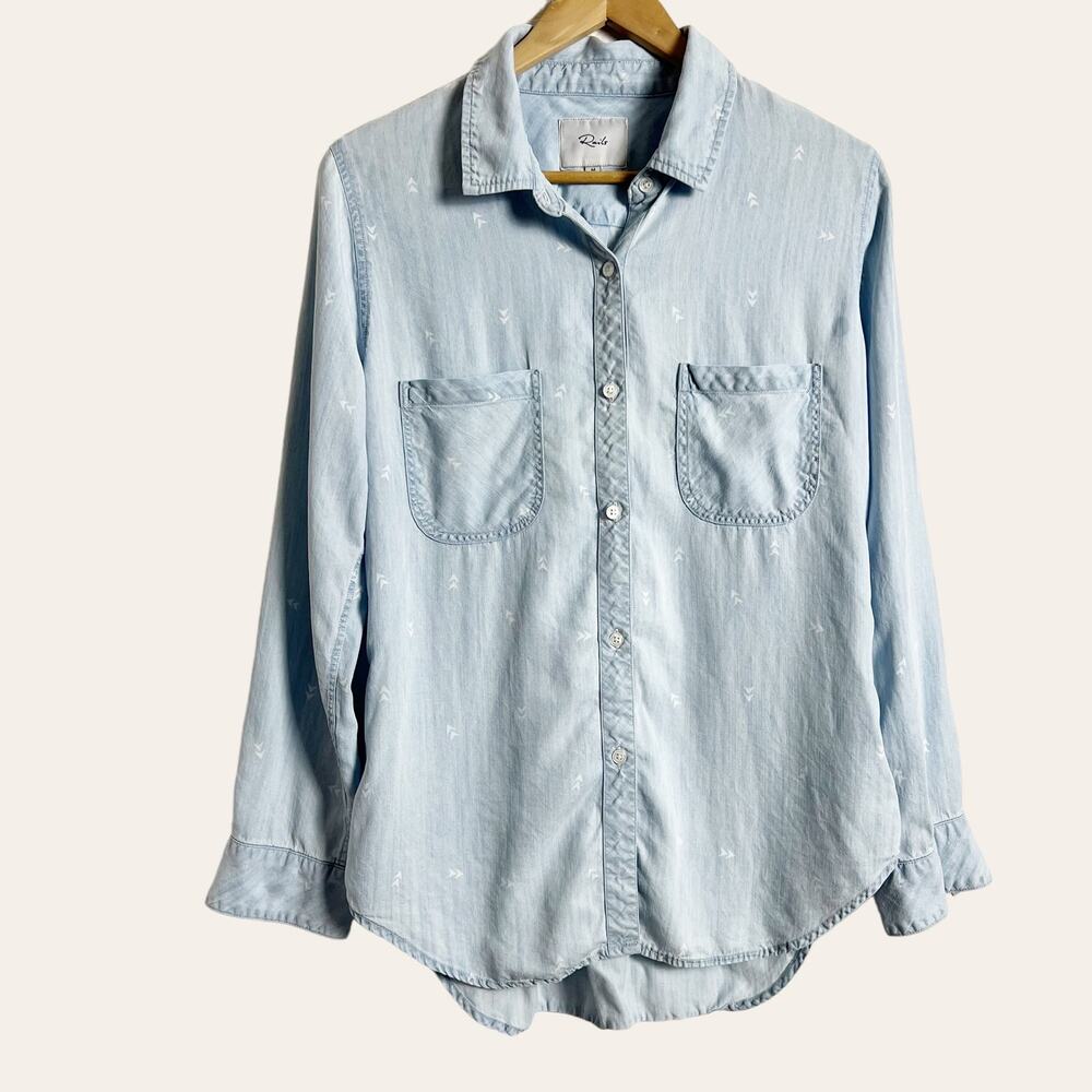 Rails Light Blue Chambray Arrow Long Sleeve Lyocell Button-Up Shirt Size Medium - Picture 2 of 10